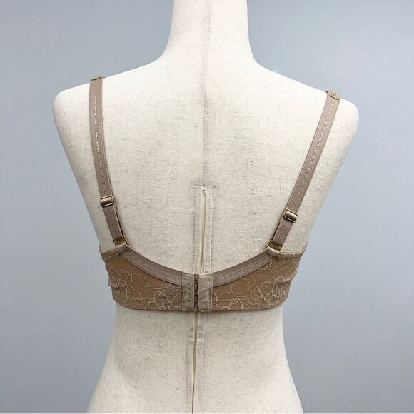 Soma Intimates Tan Floral Lace Overlay Bra 34DD Gorgeous Trim Feminine - Picture 3 of 5